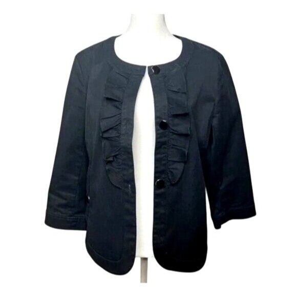 Talbots Womens Black Ruffle Front Blazer Jacket Size 8 - Picture 3 of 11